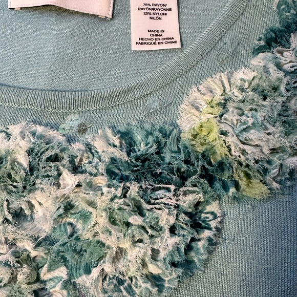 Alfred Dunner Teal Embellished Sweater (XL): - Picture 3 of 8